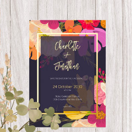 Invitation En Aluminium Jardin Floral d'été coloré Mariage Or