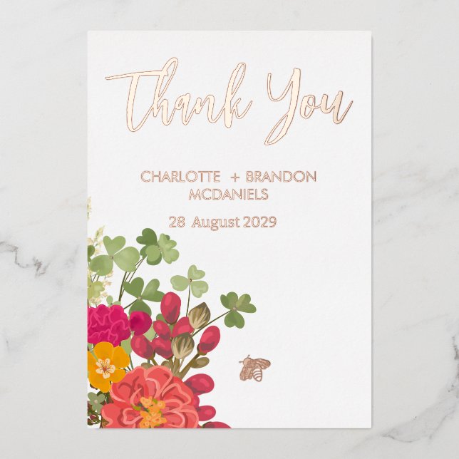 Invitation En Aluminium Jardin Floral d'été Fleurs sauvages Mariage Merci  (Recto)