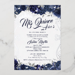 Invitation En Aluminium Jardin Floral Marine Argent Mis Quince Quinceanera