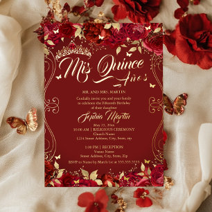 Invitation En Aluminium Jardin Floral Roulé Rubis Mis Quince Quinceanera