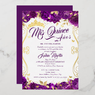 Invitation En Aluminium Jardin Floral Violet Mis Quince Quinceanera