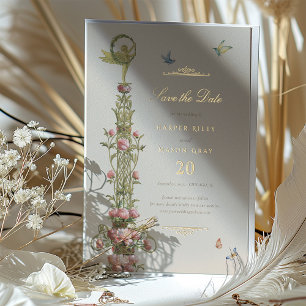 Invitation En Aluminium Jardin Mythique Enregistrez la Date Elégance Dorée
