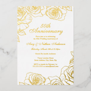 Invitation En Aluminium Jardin Rose d'or blanc 50e anniversaire de Mariage