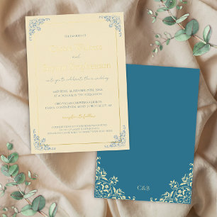 Invitation En Aluminium Jaune Beurre Pâle Bleu Poussiéreux Mariage Minimal