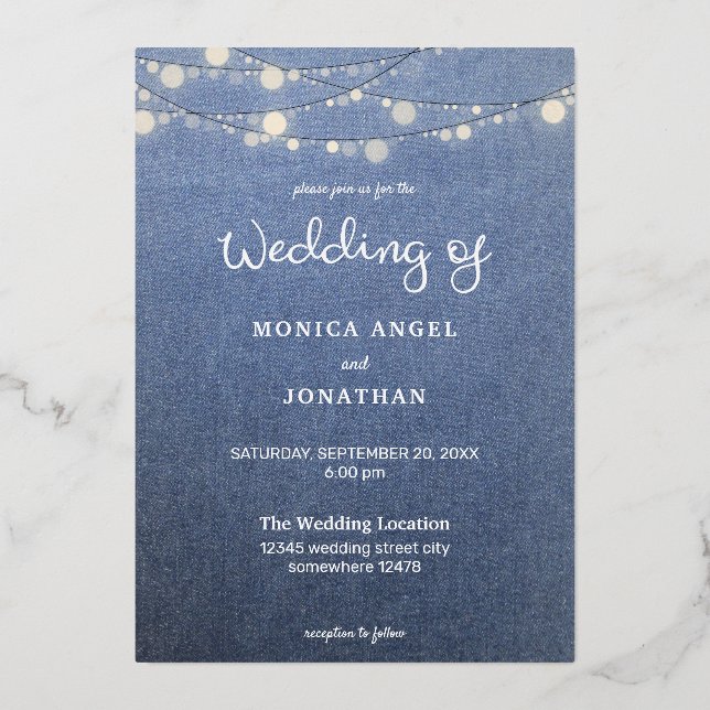 Invitation En Aluminium Jean Lace & String Mariage (Recto)