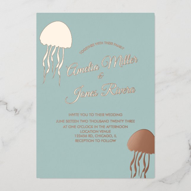 Invitation En Aluminium Jelly Or Mariage Blush de poisson pressé (Recto)