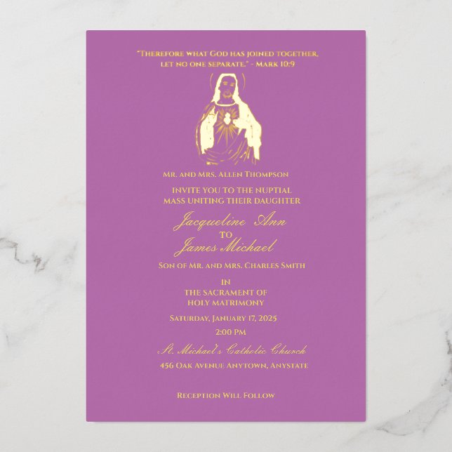 Invitation En Aluminium Jésus Sacré Coeur Catholique (Recto)