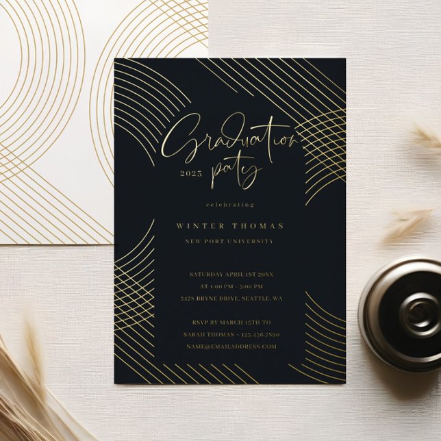 Invitation En Aluminium Jeu de graduation des arches concentrées de script (Modern Script Concentric Arches Graduation Party Foil Invitation)