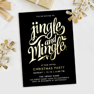 Invitation En Aluminium Jingle And Mingle Calligraphie Noir Or Élégant