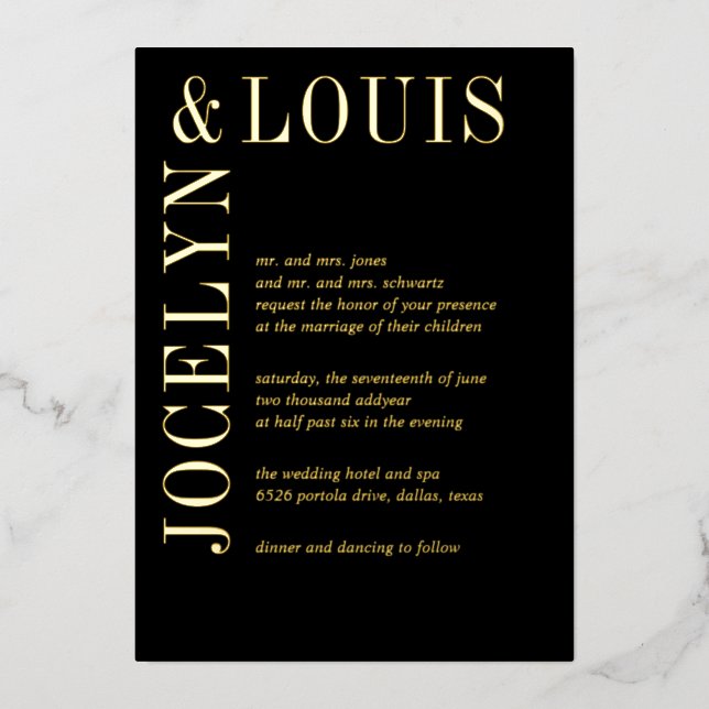 Invitation En Aluminium Jocelyn Black Mariage moderne (Recto)