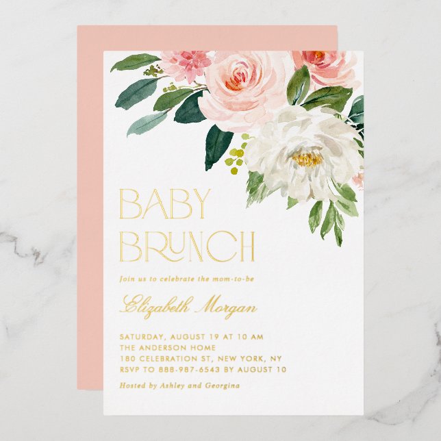 Invitation En Aluminium Jolie aquarelle Fleurs Jardin Bébé Brunch (Recto/Verso)