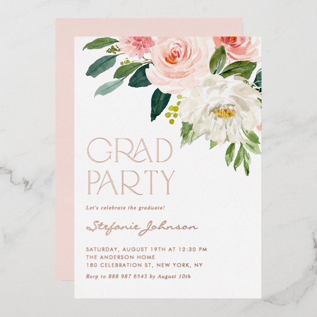 Invitation En Aluminium Jolie aquarelle Fleurs Jardin Graduation Party (Recto/Verso)