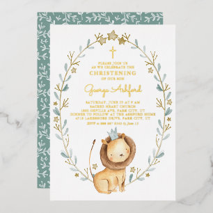 Invitation En Aluminium Jolie aquarelle Lion Prince Bébé Garçon Christenin