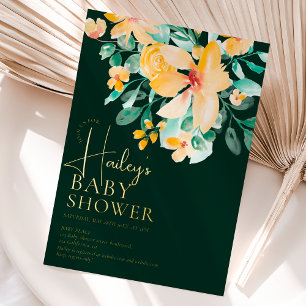 Invitation En Aluminium Jolie fête de bébé florale jaune vert jardin