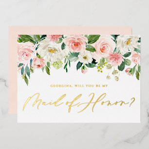 Invitation En Aluminium Jolies Fleurs Fardées Seras-Tu Ma Demoiselle D'Hon