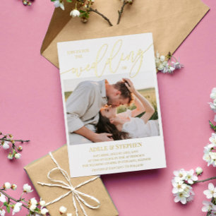 Invitation En Aluminium Jolies Photos de Script Doré Double Face Mariage