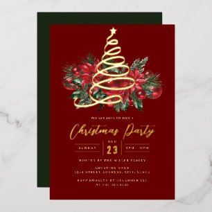 Invitation En Aluminium Jolly Gold Tree Red Foliing Noël Party