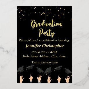 Invitation En Aluminium Jote Modern Black&Gold Étincelle Graduation Party