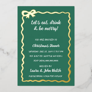 Invitation En Aluminium Jour de Noël de la Bow blanche verte à la main