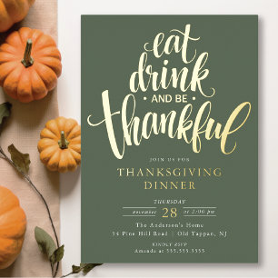 Invitation En Aluminium Jour de Thanksgiving Manger Boire Et Être Reconnai