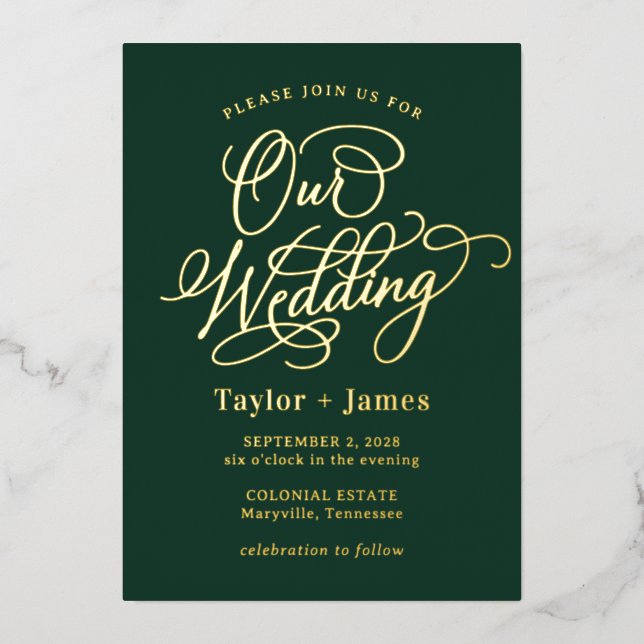 Invitation En Aluminium Journée spéciale VRAI FOIL Élégant Mariage Invitat (Recto)