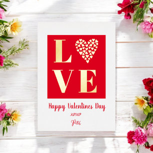 Invitation En Aluminium Joyeuse Saint-Valentin Rouge Or Amour Script