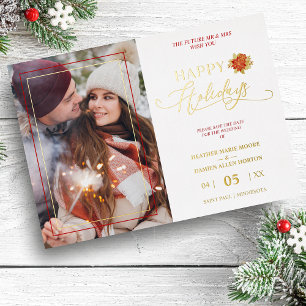 Invitation En Aluminium Joyeuses fêtes Poinsettias Mariage photo de couron
