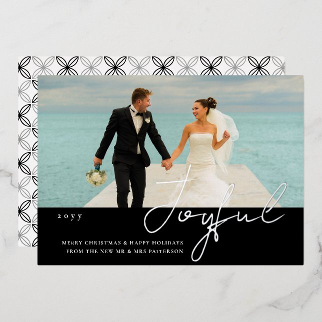 Invitation En Aluminium Joyeux Mariage Mr & Mrs First Christmas Photo (Recto/Verso)