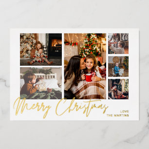 Invitation En Aluminium Joyeux Noël Gold Foil Multi Photo - Blanc