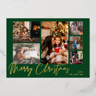 Invitation En Aluminium Joyeux Noël Gold Foil Multi Photo - Vert