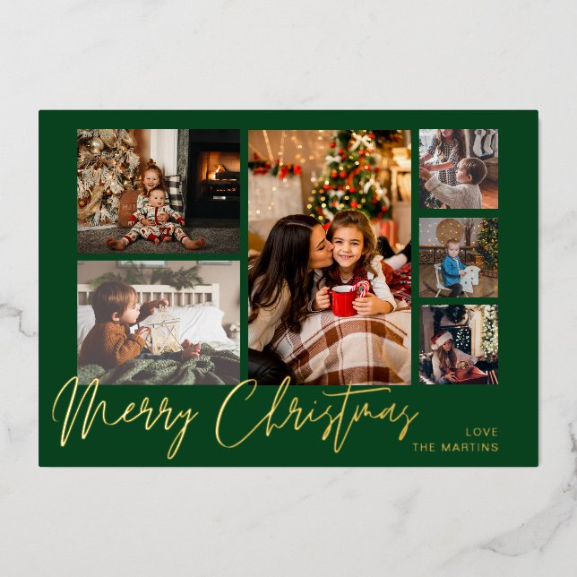 Invitation En Aluminium Joyeux Noël Gold Foil Multi Photo - Vert (Recto)
