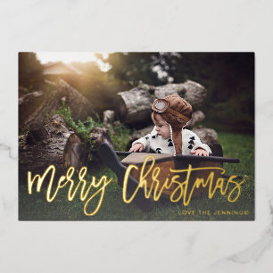 Invitation En Aluminium Joyeux Noël Gold Parties scintillant Script Photo 