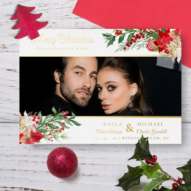 Invitation En Aluminium Joyeux Noël Poinsettias Garland Mariage photo (Créateur téléchargé)
