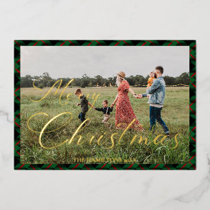 Invitation En Aluminium Joyeux Noël Script Carreaux Navy Photo Fêtes