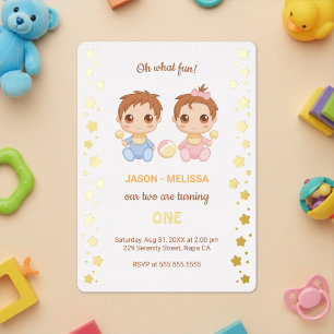 Invitation En Aluminium Jumeaux Bébé Garçon Fille Premier Anniversaire