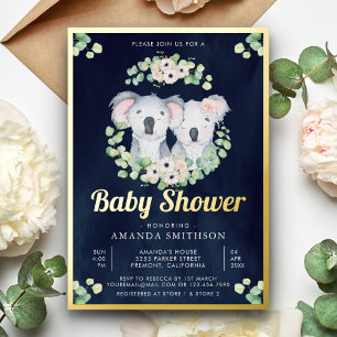 Invitation En Aluminium Jumeaux Koala Eucalyptus Navy Fille Garçon Baby Sh