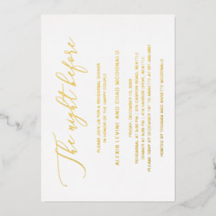 Invitation En Aluminium La Nuit Avant le Dîner de Répétition Moderne en Or