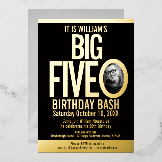 Invitation En Aluminium La photo graphique Big Five 0 50th Birthday (Recto/Verso)