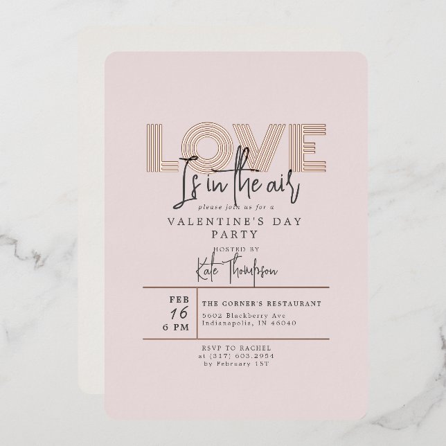 Invitation En Aluminium L'amour est dans l'Air Valentine's Day Party Rose  (Recto/Verso)