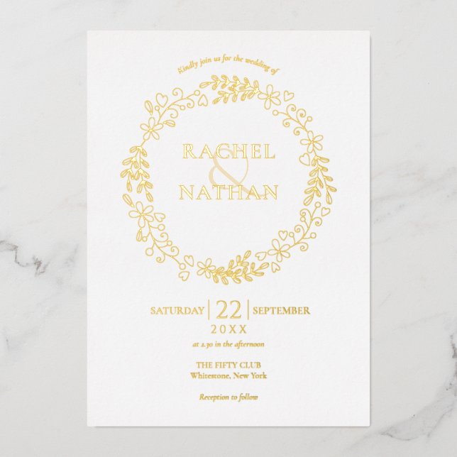 Invitation En Aluminium Laurel Garland Mariage Gold (Recto)