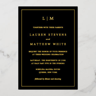 Invitation En Aluminium Lauren Black Monogramme Mariage élégant