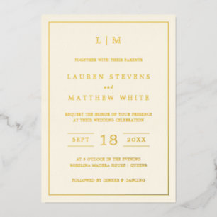 Invitation En Aluminium Lauren Crème Monogramme Mariage élégant