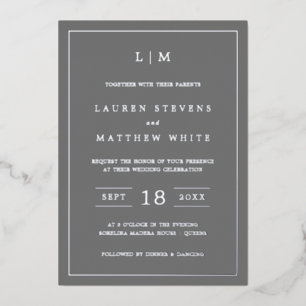 Invitation En Aluminium Lauren Grey Monogramme Mariage élégant