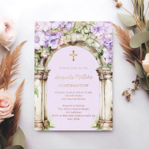 Invitation En Aluminium Lavande florale arche beige or rose Confirmation