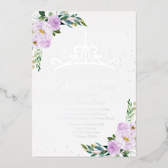 Invitation En Aluminium Lavande Florale Quinceanera (Recto)