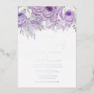 Invitation En Aluminium Lavande Purple Étincelle Florale Mariage Argent