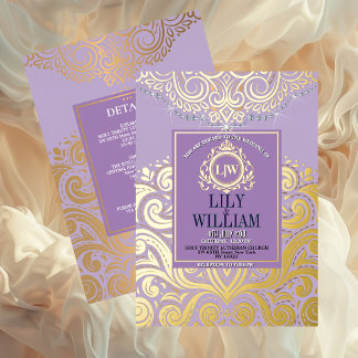 Invitation En Aluminium Lavender Elegant Artdeco Diamond Mariage