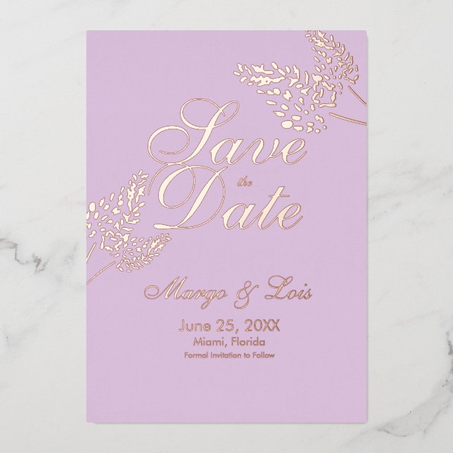 Invitation En Aluminium Lavender Green Save the Date Pressé (Recto)