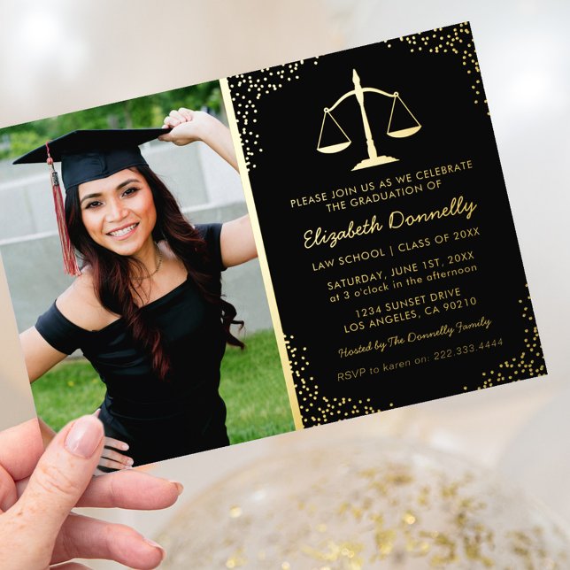 Invitation En Aluminium Law School Photo Graduation Party Real Gold (Créateur téléchargé)