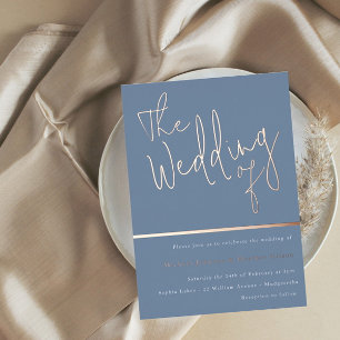 Invitation En Aluminium Le Mariage de : Bleu Poussiéreux & Or Rose Réel